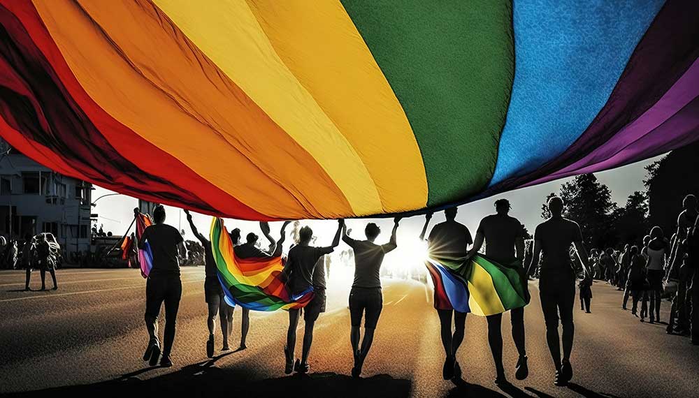 people holding a pride flag